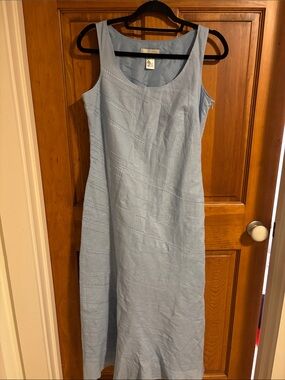 La Boutique ice blue A-line midi linen/cotton sleeveless dress. Size 10.